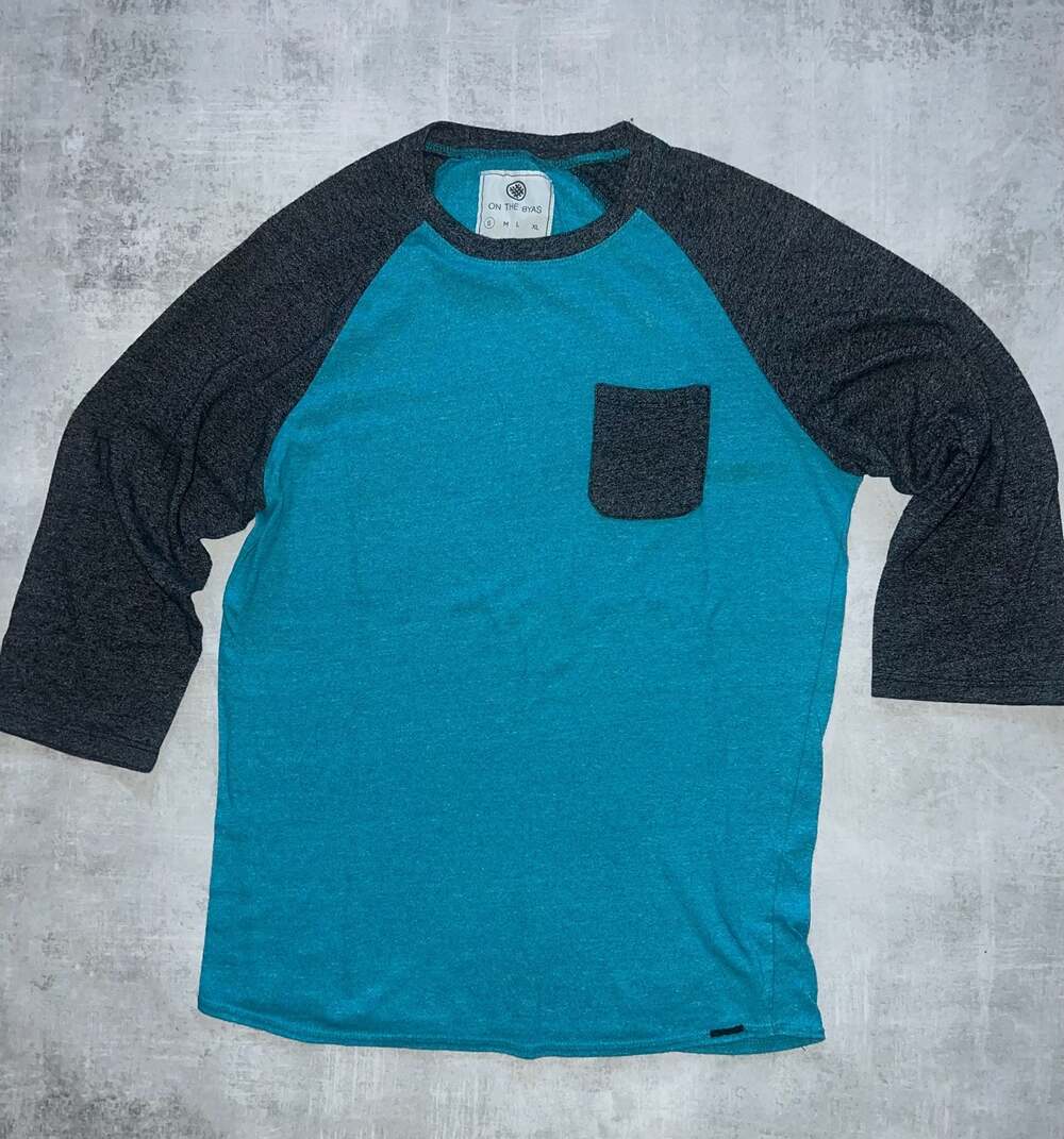 On The Byas Men's 3/4 Sleeve Raglan Baseball Tee with Chest Pocket